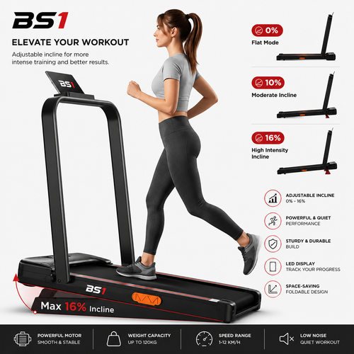 BS1 Incline Pro Treadmill – 16% Adjustable Incline